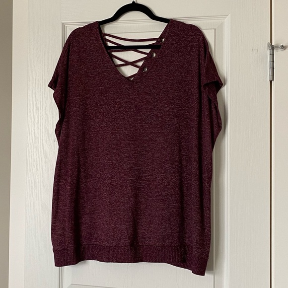 Maurices lattice back sweater tshirt burgundy 1x - Picture 3 of 10